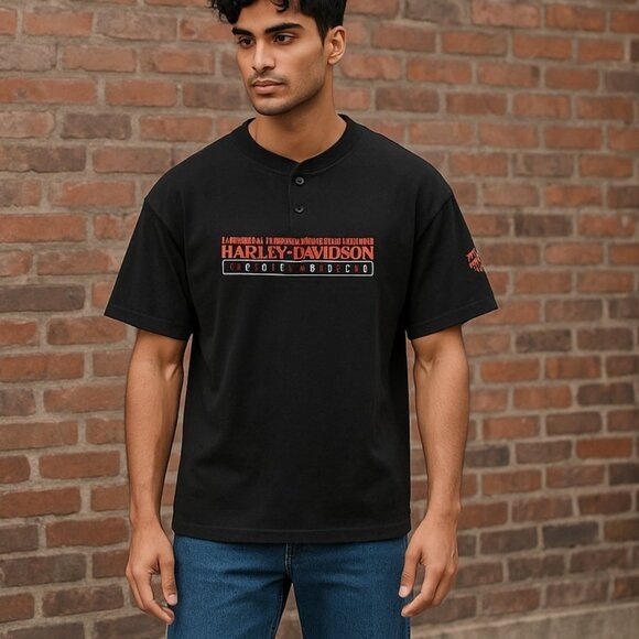 Harley-Davidson Men’s Henley Shirt Sz M Black 100 Years Anniv Corpus Christi TX - Picture 10 of 10